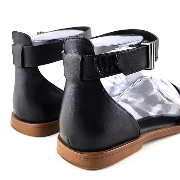 Franco Sarto Miras Black Flat Leather Sandal Ankle Strap Toe Ring Size 6M - Picture 13 of 16